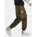 Mens Solid Color Applique Cotton Drawstring Cuffed Cargo Jogger Pants