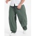 Plus Size Mens 100  Cotton Solid Color Loose Wide Leg Pants With Pocket