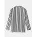 Cotton Mens Vertical Stripes Revere Collar Long Sleeve Home Pajama Set With Pocket