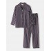 Classic Stripe Revere Collar Long Sleeve Elastic Waist Ice Silk Home Casual Pajama Set