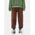 Mens Solid Color Multi Pocket Mid Waist Drawstring Cargo Pants