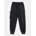 Mens Letter Print Push Buckle Pocket Cotton Drawstring Cuffed Cargo Jogger Pants