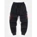 Mens Letter Print Push Buckle Pocket Cotton Drawstring Cuffed Cargo Jogger Pants